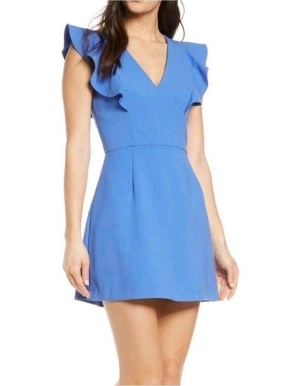 NWT French Connection  Dream Blue Whisper Ruffle Mini Dress Chic Feminine 8